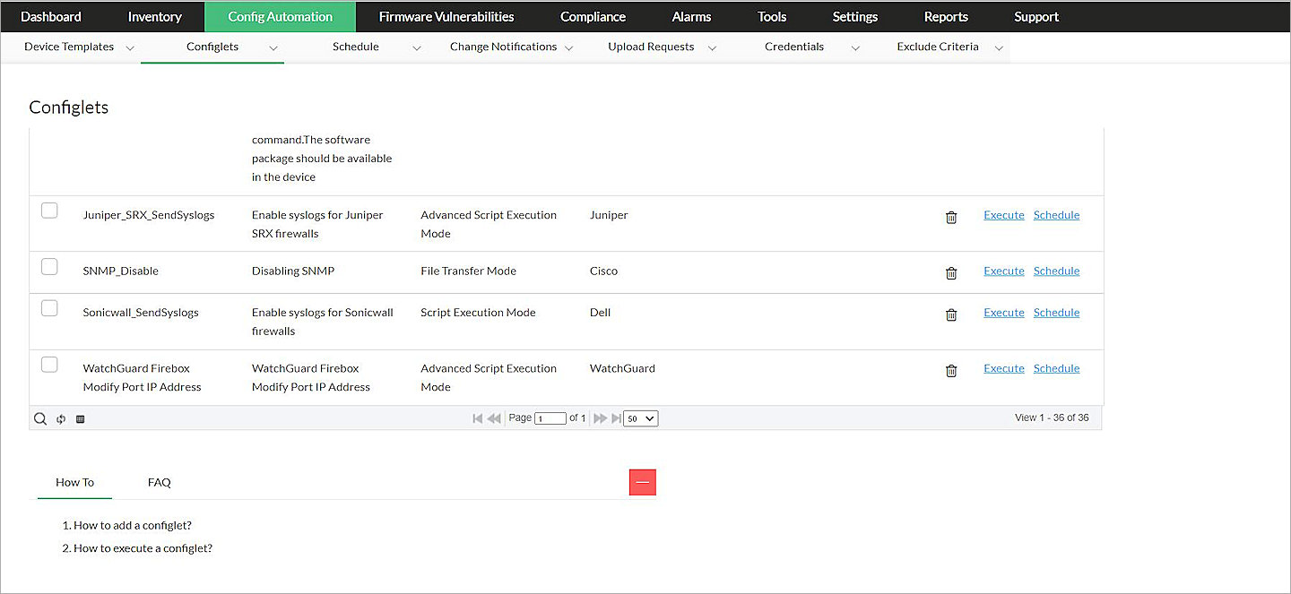 Screen shot of the Configlet list