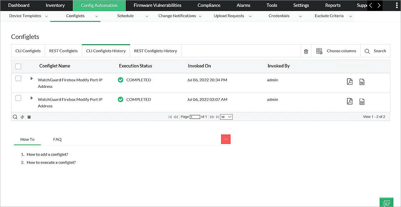 Screen shot of a Confliglet with Execution Status Completed