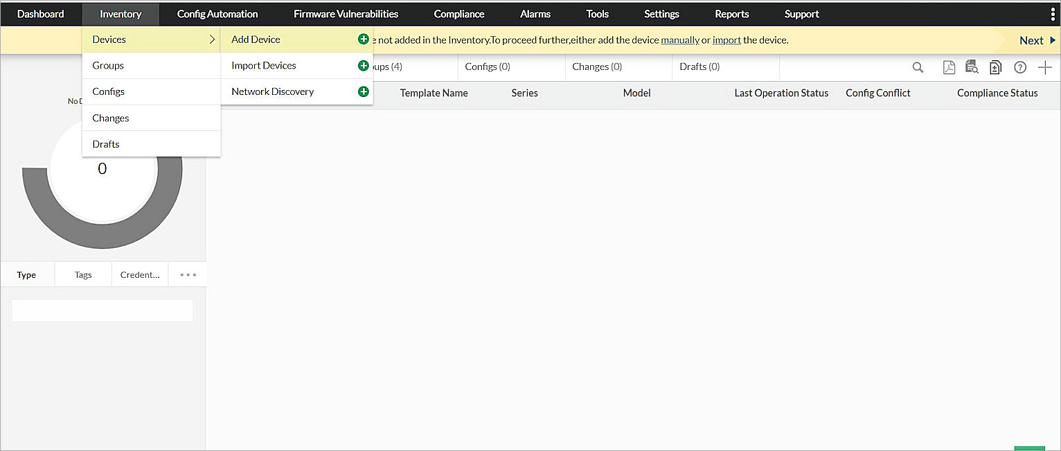 Screen shot of the Add Device menu item