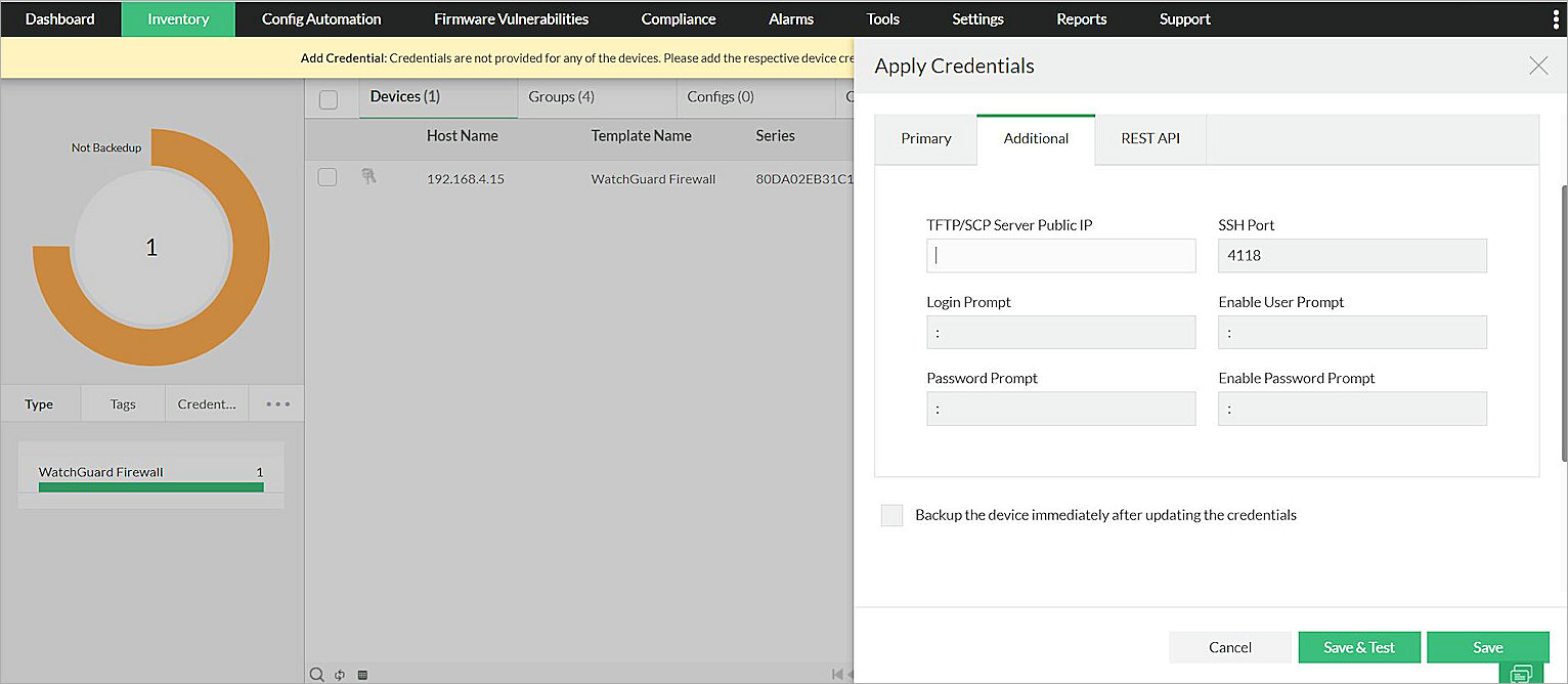 Screen shot of the Apply Credentials dialog box with Additional selected