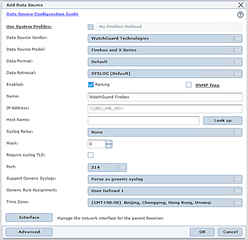 Screen shot of the Network Interface Settings