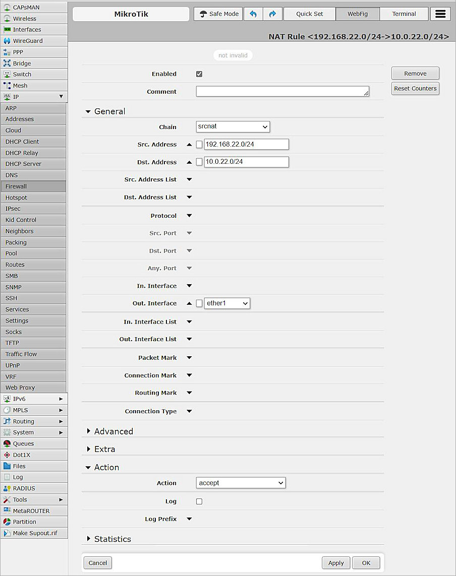 Screen shot of the NAT rule