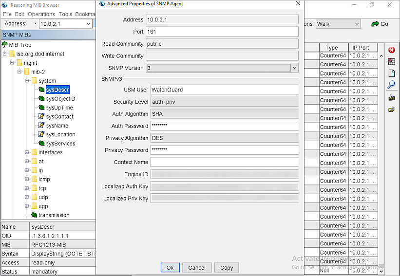 Screenshot of a MIB browser