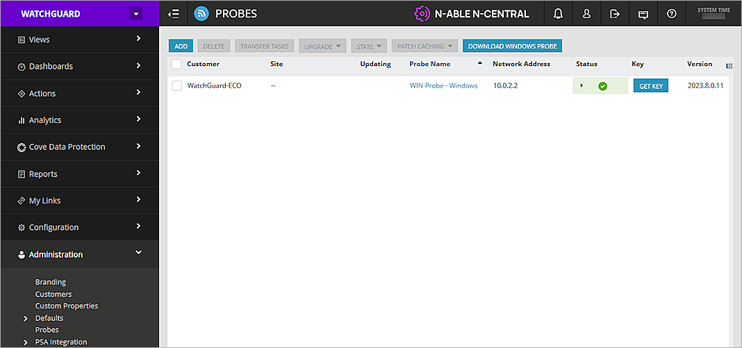 Screenshot of the agent status in N-central