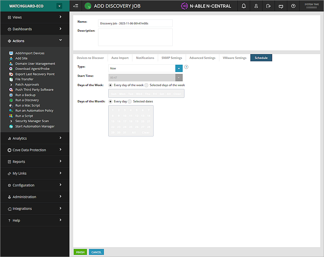 Screenshot of the job schedule in N-central
