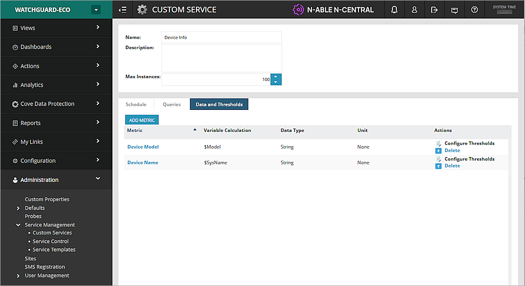Screenshot of metric details page in N-central