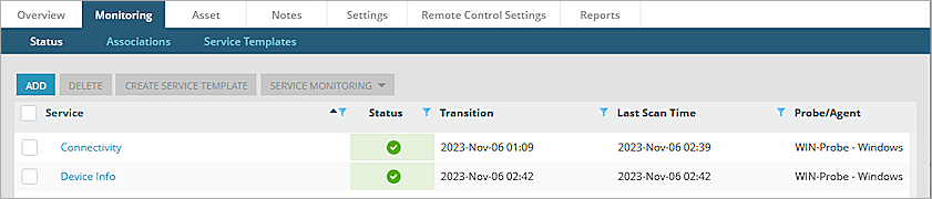 Screenshot of monitor status page in N-central