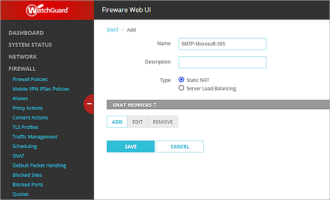 Screenshot of the Add a Static NAT page