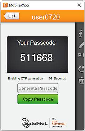 Screenshot of Get password from MobliePASS dialog box