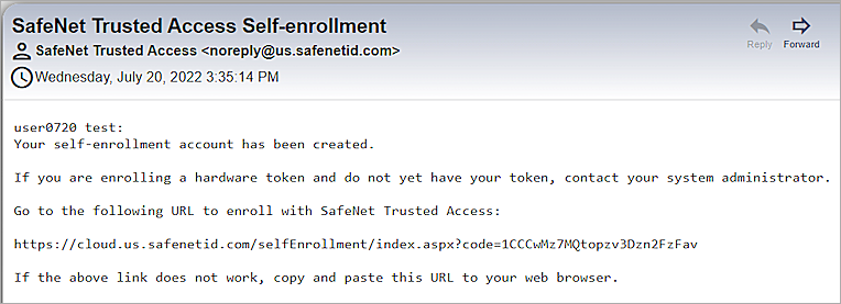 Screenshot of example email