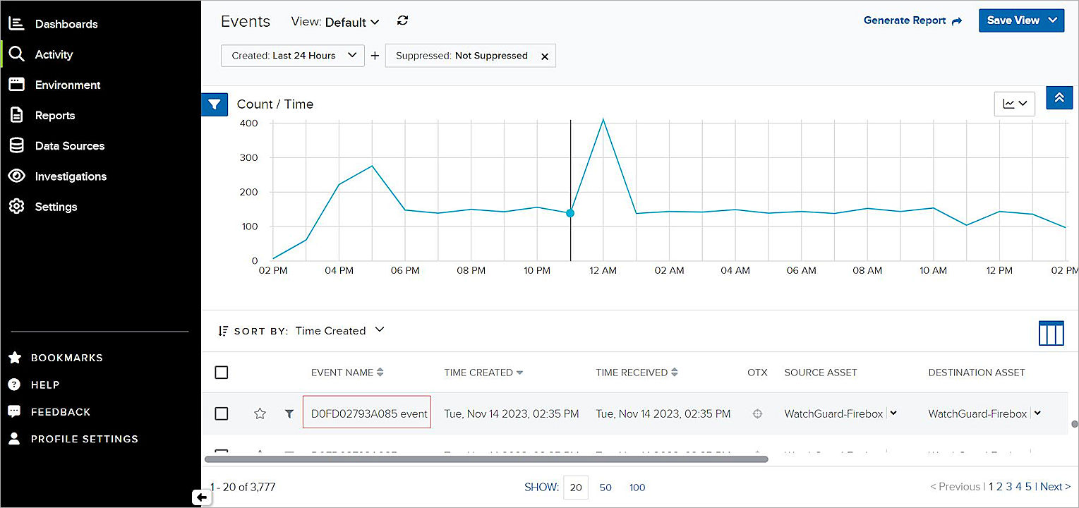 Screen shot of the Event display