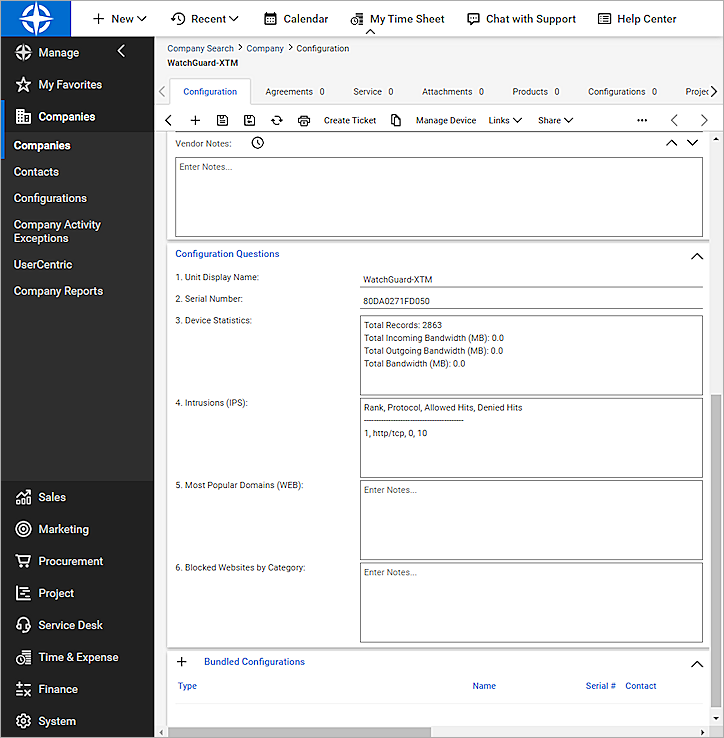 Screen shot of the Configuration Questions page