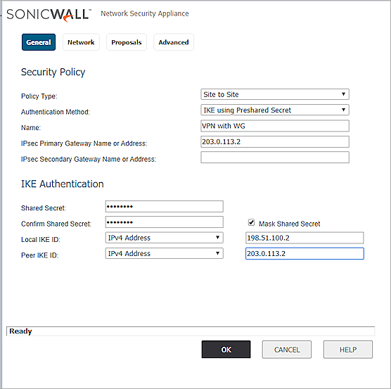 Screenshot of sonicwall, picture5, vpn policy, general settings