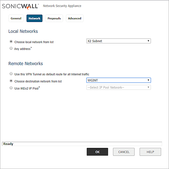 Screenshot of sonicwall, picture6, vpn policy, network settings