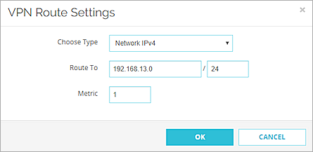 Screen shot of the VPN Route Settings