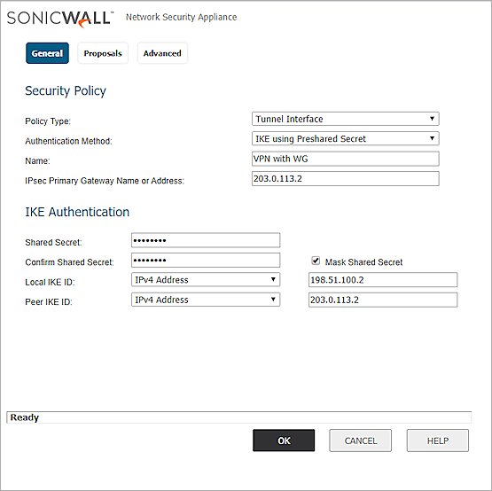 Screen shot of the Dell SonicWALL General tab