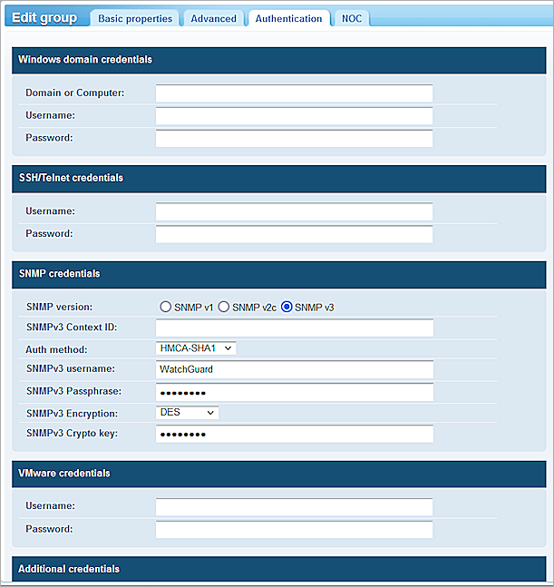 Screen shot of the Edit Group page Authentication tab
