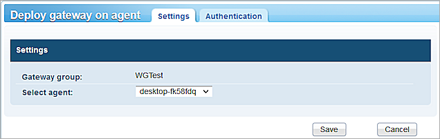 Screen shot of Install gateway Settings tab