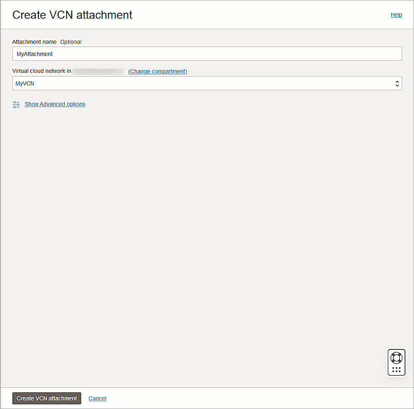 Screenshot of Oracle Cloud, Oracle Create VCN Attachment 002