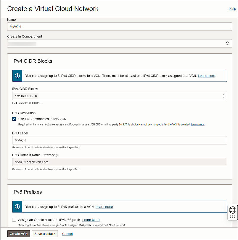 Screenshot of Oracle Cloud, Oracle create a VNC 001