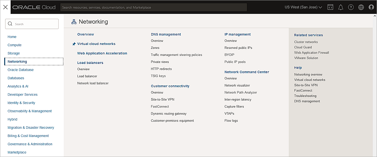 Screenshot of Oracle Cloud, Oracle-Networking-001