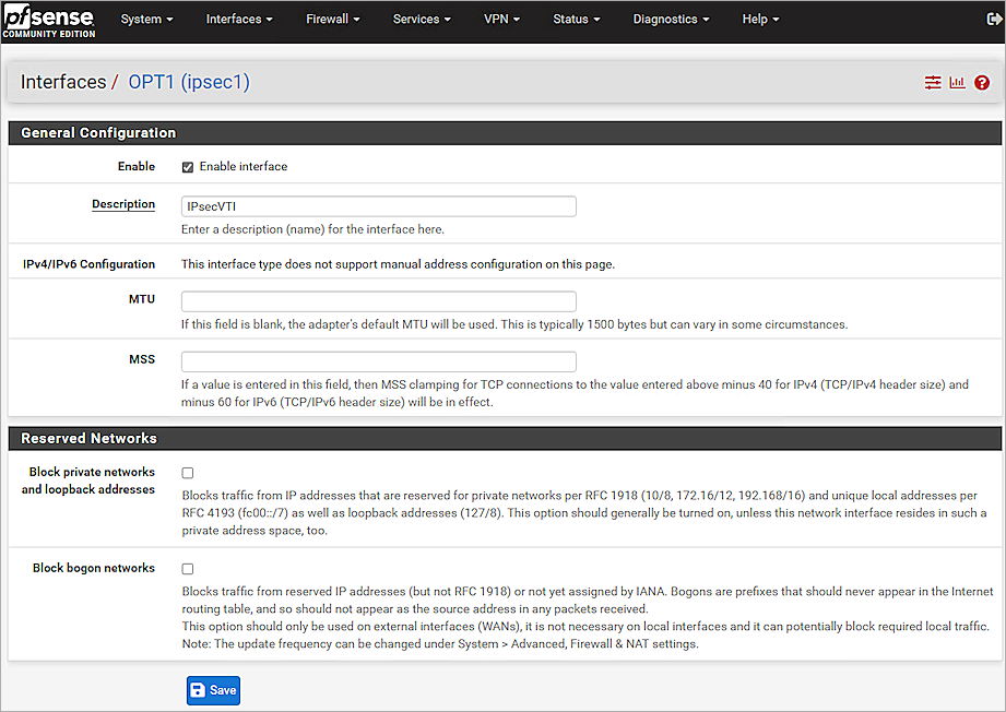 Screenshot of pfSense, picture of IPsecVPN interface