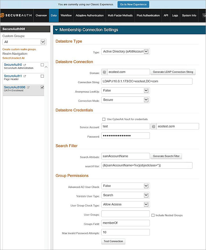 Screenshot of the Membership Connection Settings dialog box