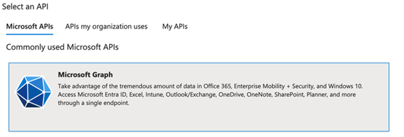 Screenshot of the Azure select and API page