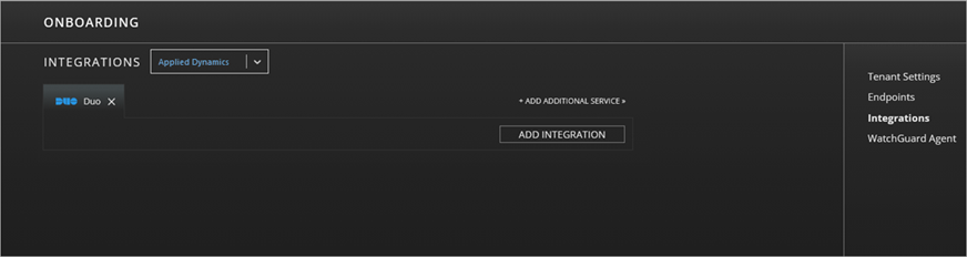 Screen shot of MDR portal Duo Integrations page