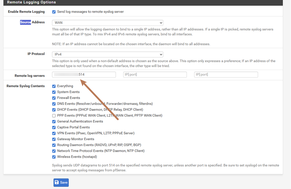 Screen shot of the pfSense firewall system settings