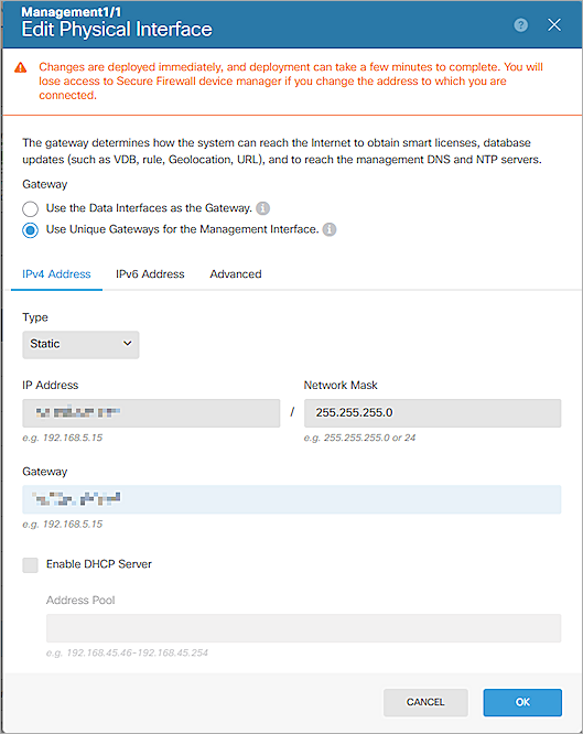 Screenshot of Cisco Firepower, Basic Settings 1