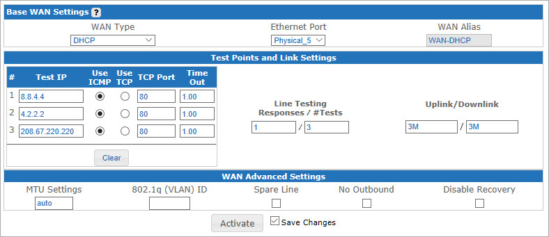 Screen shot of Ecessa add WAN DHCP