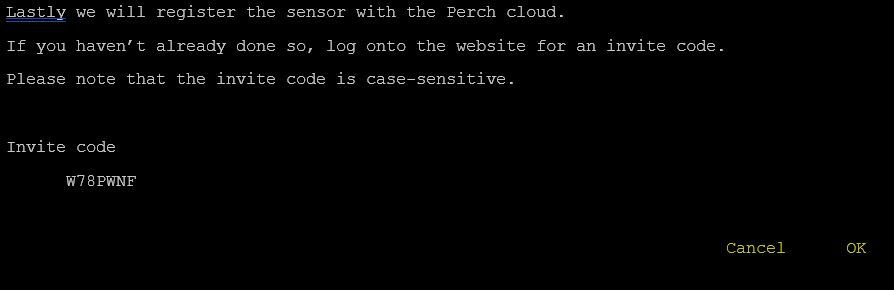 Screen shot of the Perch CLI invite code entry