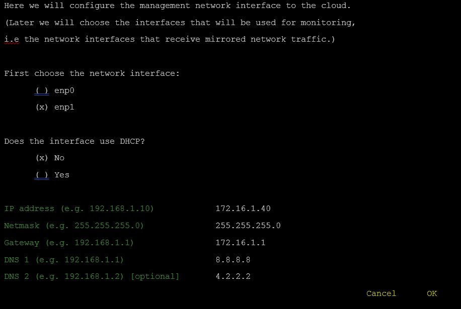Screen shot of the Perch management network interface setup