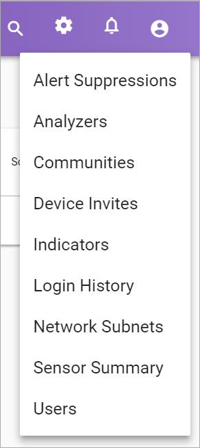 Screen shot of the Perch gear icon to select Device invites