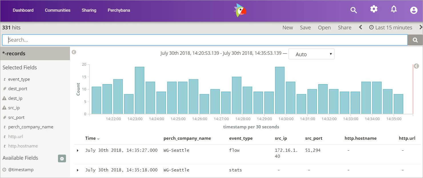Screen shot of Perch log search
