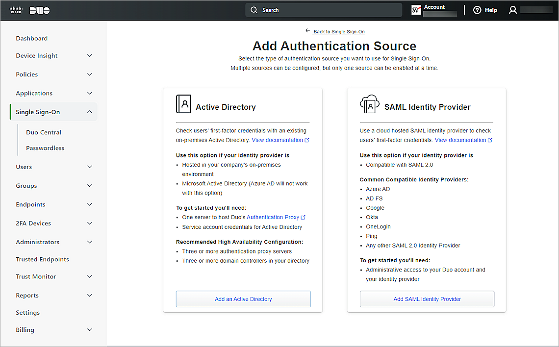 Screenshot of Duo, single sign-on 001