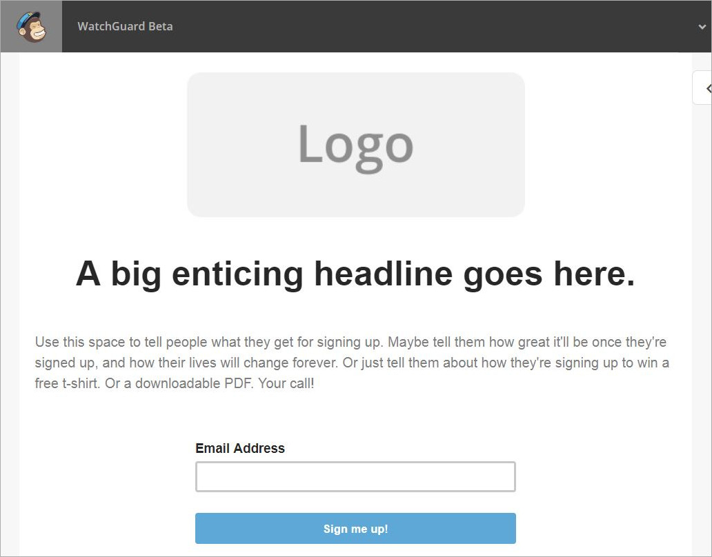 Screen shot of the MailChimp redirect page builder