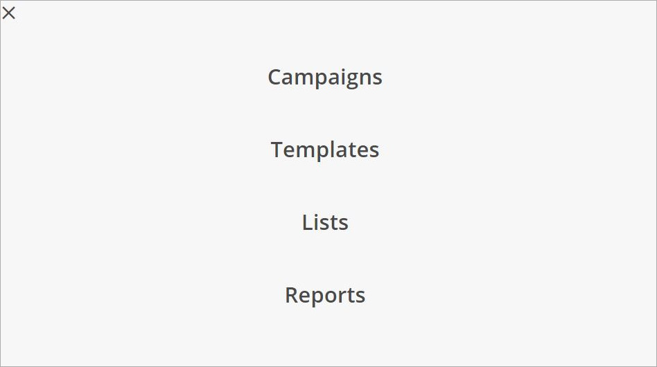 Screen shot of the MailChimp main menu list