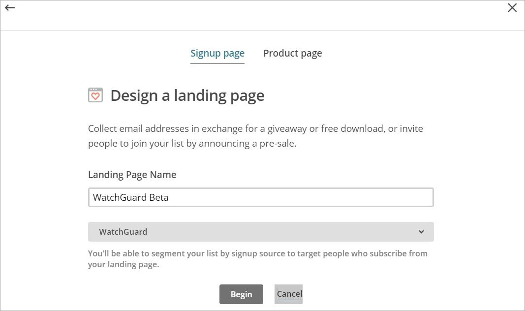 Screen shot of the MailChimp Design a Signup page