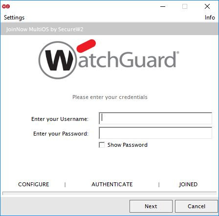 Screen shot of the SecureW2 software client