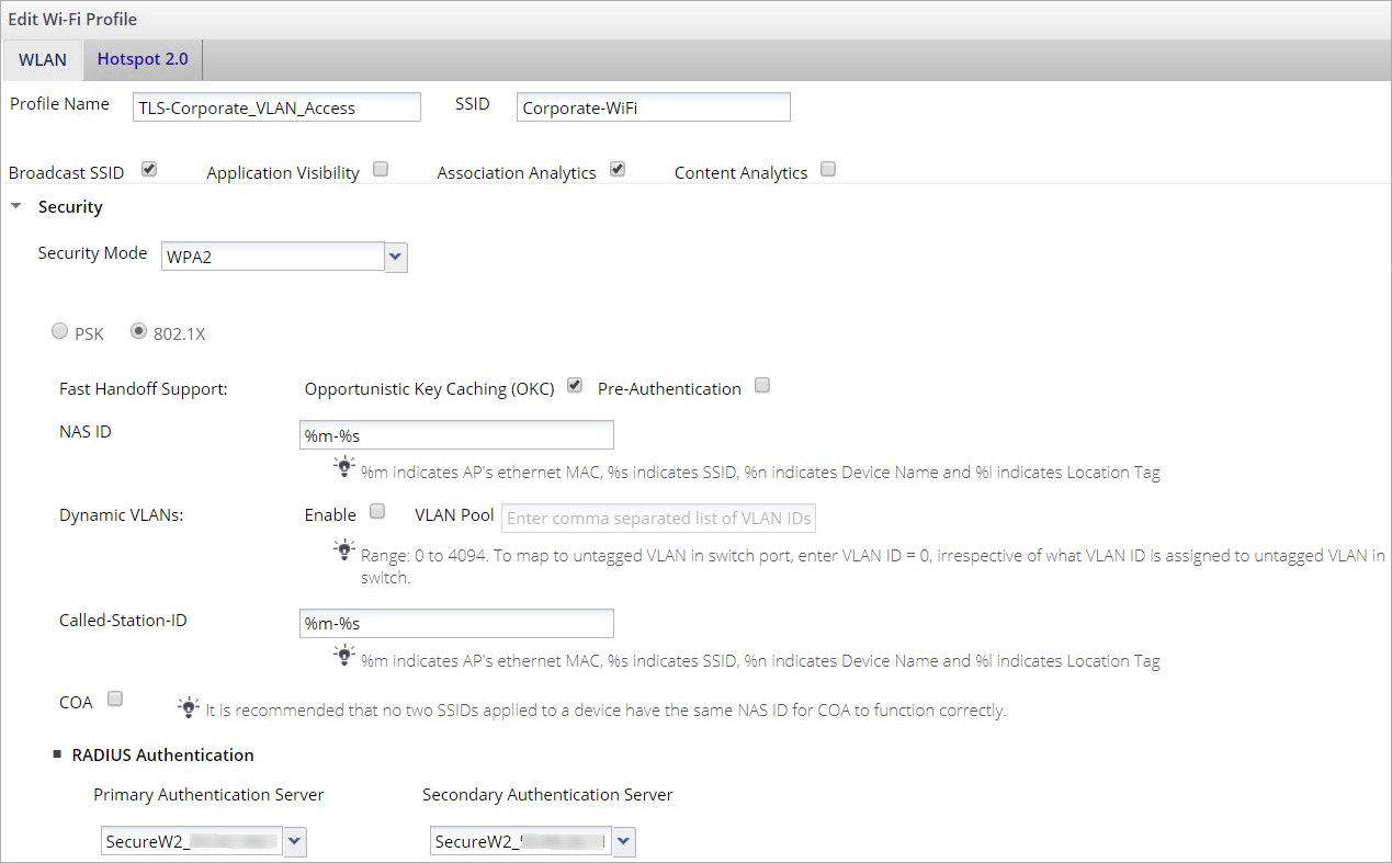 Screen shot of WatchGuard Wi-Fi Cloud EAP-TLS SSID page
