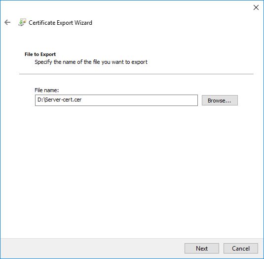 Screen shot of Certificate Export Wizard