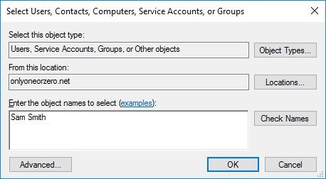 Screen shot of the Active Directory user adding to a security group