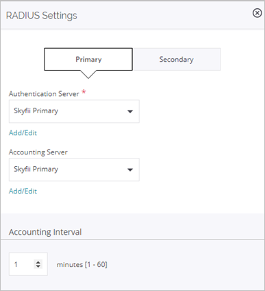 Screen shot of the RADIUS settings for a Captive Portal in Wi-Fi Cloud Discover