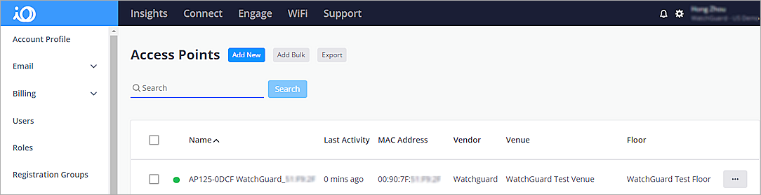 Screen shot of the Skyfii Access Points page
