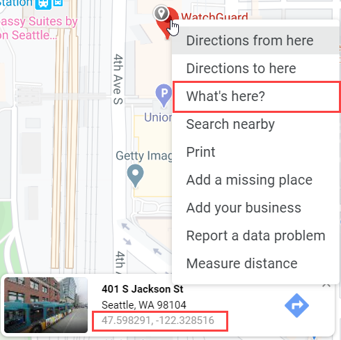 Screen shot of the Google Maps GPS location