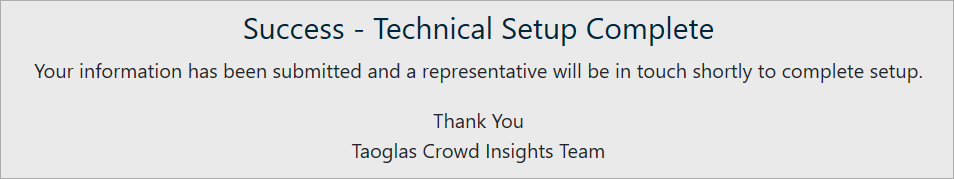 Screenshot of the Taoglas technical setup completion notification
