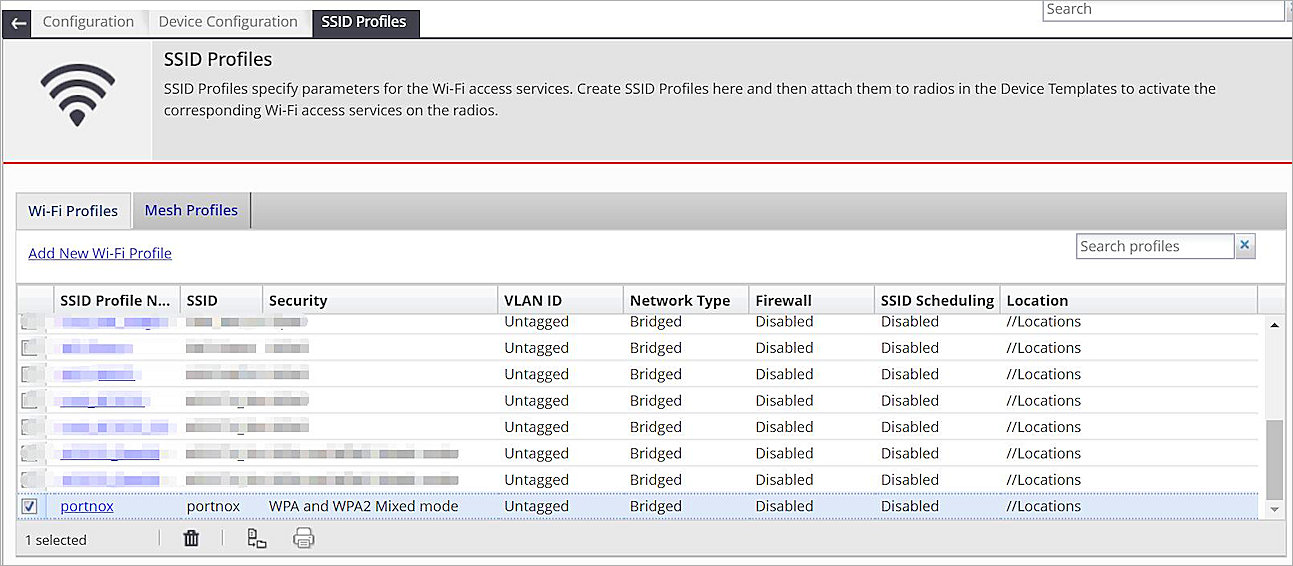 SSID Profiles page in Wi-Fi Cloud Manage