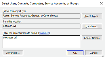 Screenshot of the Active Directory server, Check Names page
